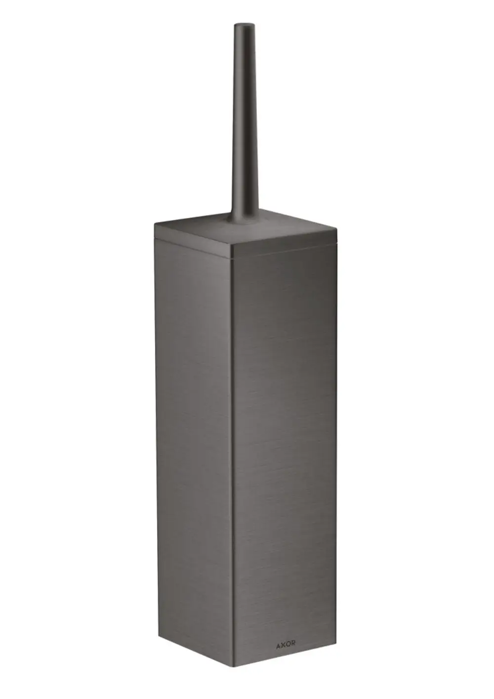 Schwarzer rechteckiger Toilettenbürstenhalter mit schmalem Griff, hergestellt von AXOR, geeignet für die Wandmontage. Mattierte Oberfläche, einfaches Design.